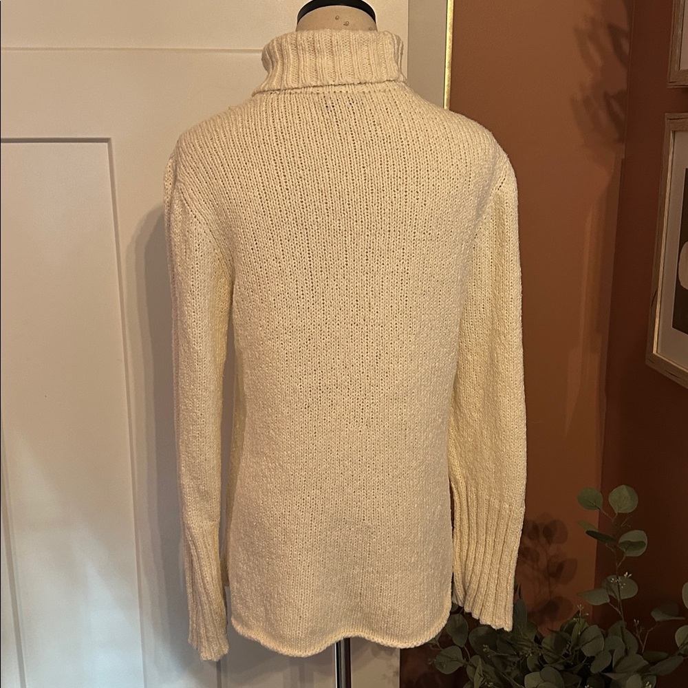 Eileen Fisher Peruvian organic cotton rolled hem M Cream Turtleneck Sweater - Picture 6 of 12